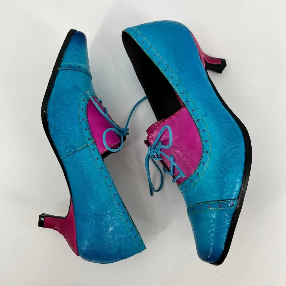 Smaibulun Soffia Kitten Heel Oxford Shoe Womens EU 39 US 8-8.5 Turquoise Leather
